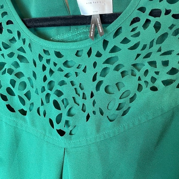 Anthropologie HD in Paris Cutout 3/4 Sleeve Blouse Green Women’s Size 0 - Picture 5 of 10